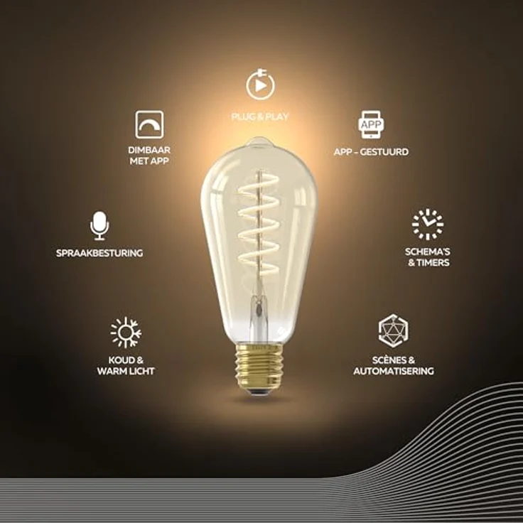 CALEX Smart Lampe Spirale Filament E27 Edison ST64 Gold, WLAN Lampe mit Alexa Sprachsteuerung, 7W Warmweißes Licht – Bild 2