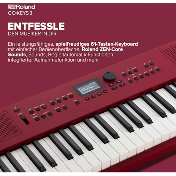 Roland GO:KEYS 3 Music Creation Keyboard | 61 Tasten | ZEN-Core Engine mit über 1000 internen Sounds | Integrierte Stereolautsprecher | Bluetooth Audio/MIDI – Dark Red – Bild 2