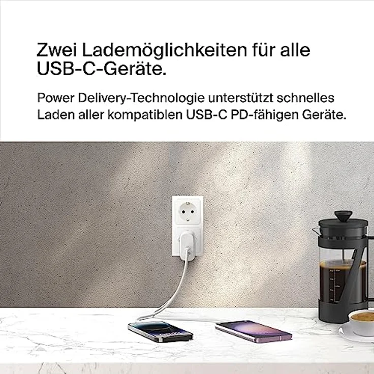 Belkin BoostCharge USB-C PD-Ladegerät mit 2 Anschlüssen und PPS, 60 W, Weiß - Schnellladetechnologie, gleichzeitiges Laden, breite Kompatibilität & 2 Jahre Garantie – Bild 3