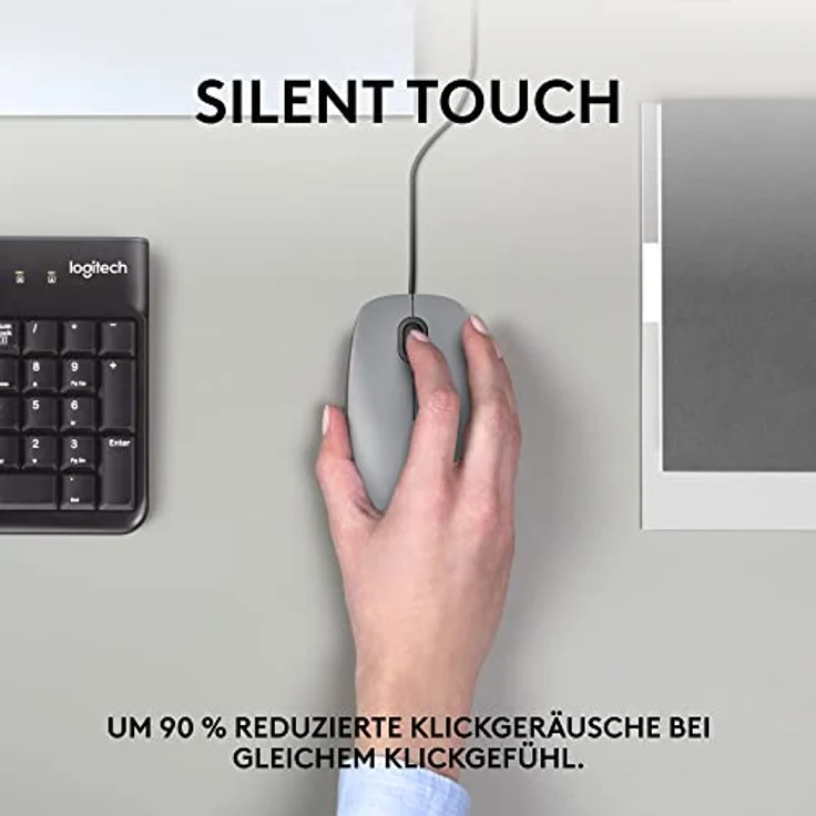 Logitech M110 Kabelgebundene USB-Maus, geräuschlose Tasten, komfortables Design in voller Größe, beidhändig bedienbar PC / Mac / Laptop - Grau – Bild 2