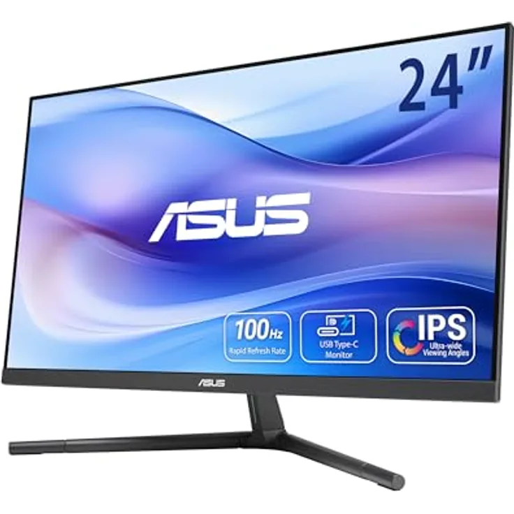 ASUS Eye Care VU249CFE-B - 24 Zoll Full HD Monitor - 100 Hz, 1ms MPRT, AdaptiveSync, GreenProduct - IPS Panel, Vesa 75x75, 16:9, 1920x1080, HDMI, USB-C mit 15W PD, ergonomisch, Sanftes Blau