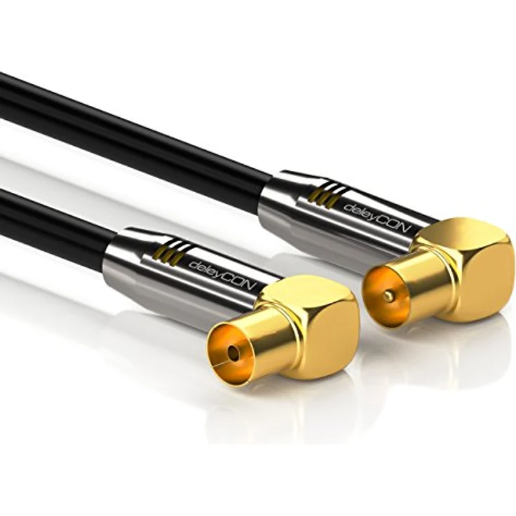 deleyCON 1,5m TV Antennenkabel PREMIUM HDTV Full HD - 2x gewinkelt - Koaxialkabel - TV-Stecker (90° Grad) zu TV-Buchse (90° Grad) - Schwarz - METALL – Bild 3