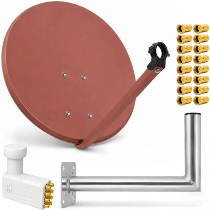 PremiumX PXS80, Satelliten-Komplettanlage 80cm in Ziegelrot, mit Octo LNB und Wandhalterung für 8 Teilnehmer – Bild 1