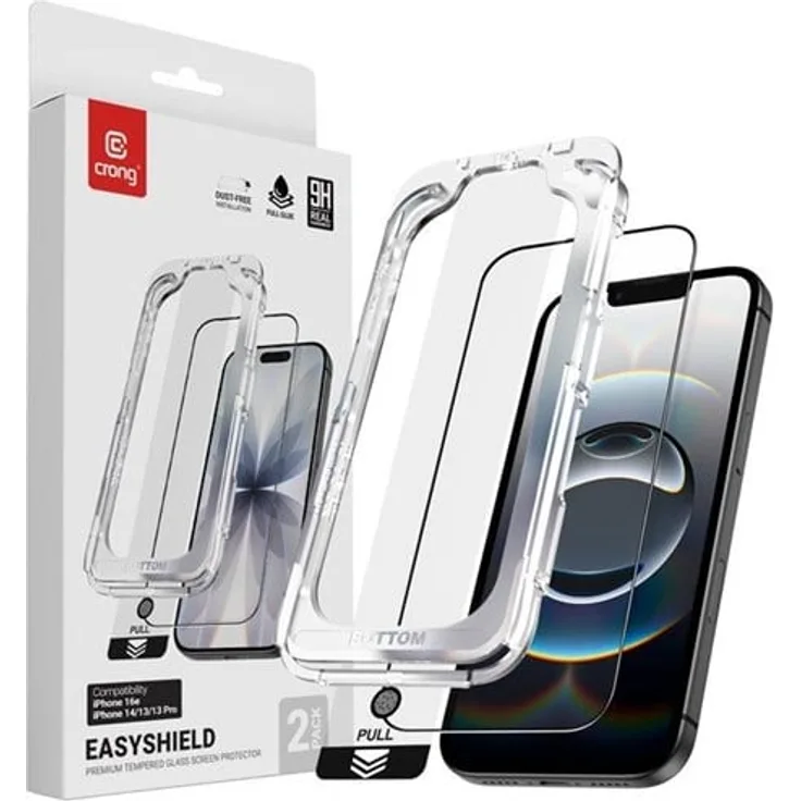 CRONG EasyShield 2-Pack, gehärtetes Glas Displayschutz für iPhone 17e / 16e / 14 / 13 / 13 Pro, 9H-Härte, oleophobe Beschichtung