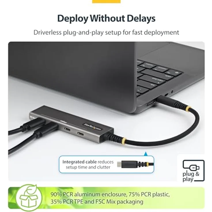 StarTech.com 4-Port USB 3.2 Hub, 10 Gbps, 100 W PD Ladestation mit Überstromschutz, Aluminium, Grau – Bild 4