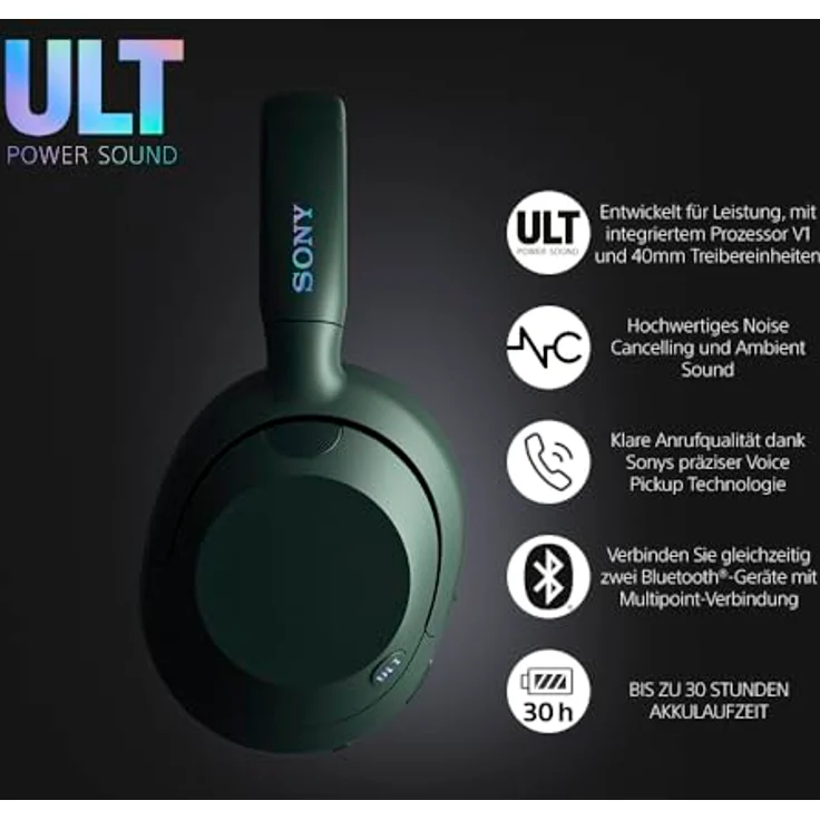Sony ULT WEAR - Kabellose Bluetooth-Kopfhörer mit ULT Power Sound, Forest-Grey – Bild 3