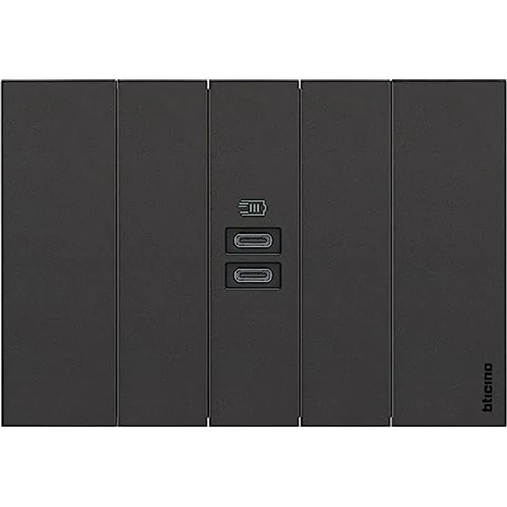 Bticino USB-Ladegerät mit Zwei Eingängen Typ C, zum Installieren in der Living Now Platte, zum Aufladen eines elektronischen Geräts bis zu 15 W oder Zwei Geräte gleichzeitig, 1-Sitzer, schwarz