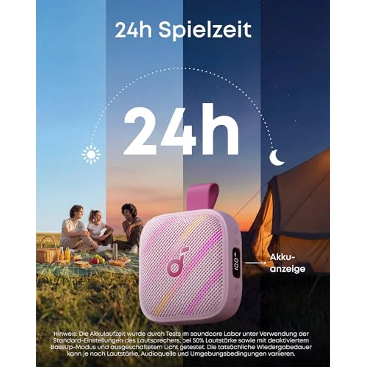 soundcore Boom Go 3i, tragbarer Lautsprecher mit 15W Sound, 24h Spielzeit, IP68 wasserfest, RGB Lichtshow, rosa – Bild 3