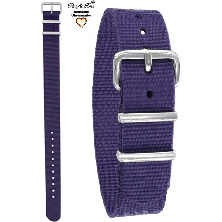 Pacific Time Uhrenarmband Wechselarmband Textil Nylon 16mm, Gratis Versand