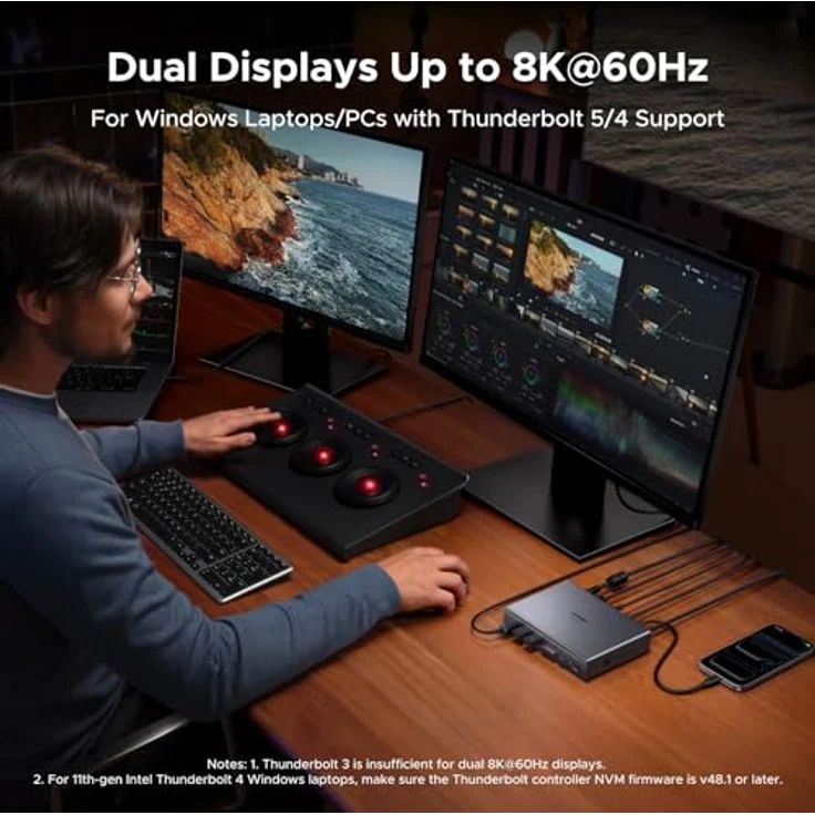 UGREEN Maxidok Thunderbolt 5 Docking Station, 10-in-1 TBT5 Dock, 120Gbps Datentransfer, Single 8K/Dual 6K@60Hz Display, 100W Aufladen, Gigabit Ethernet für MacBooks und Windows-Laptops – Bild 4