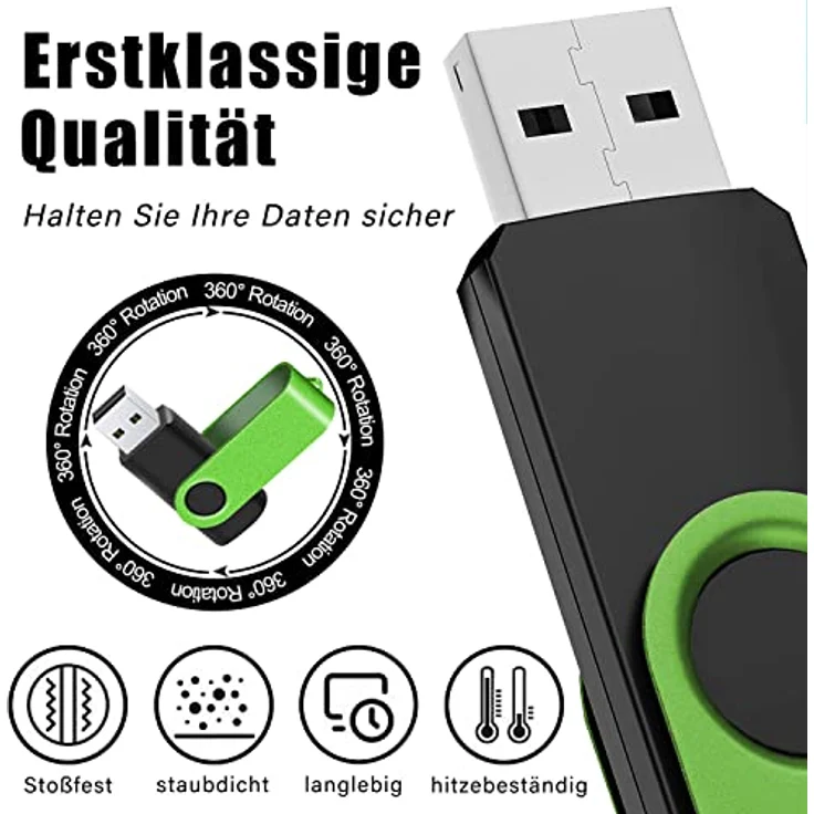 EASTBULL USB Stick 2GB, 5er Pack, Faltbar und Metall, USB 2.0, Grün – Bild 3