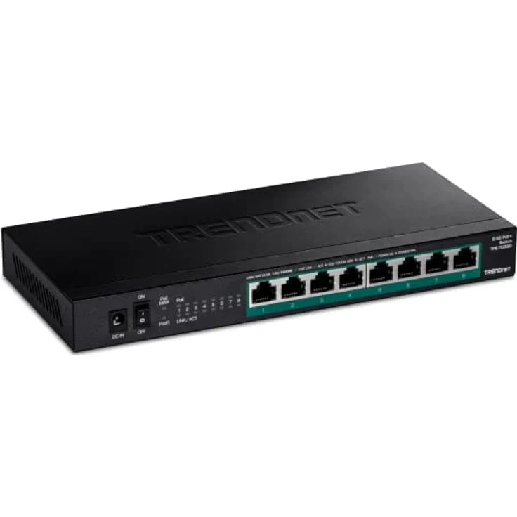 TRENDnet TPE-TG380 Unmanaged 2.5G PoE+ Switch mit 8 Ports, lüfterlos, kompaktes Desktop-Design, Metallgehäuse, 2.5GBASE-T-Ports, IEEE 802.3bz, 100 W PoE-Budget, Schwarz – Bild 1