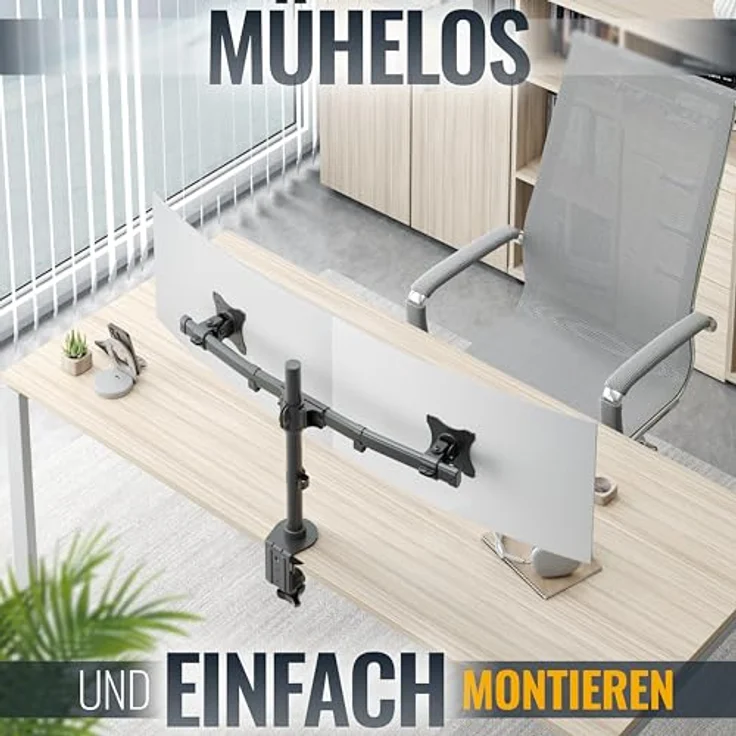 RICOO Monitorhalterung 2 Monitore Monitorarm Monitor Halterung Tisch TS7811 VESA Tischhalterung für 13-27 Zoll Bildschirme - Schwenkbar, Höhenverstellbar, 360 Grad drehbar – Bild 2