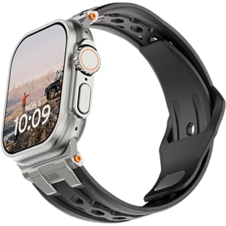 UAG Monarch Strap, Uhrenarmband für Apple Watch Ultra/42/44/45/46mm, Silikon, schwarz/titan, hohe Strapazierfähigkeit und Tragekomfort – Bild 5