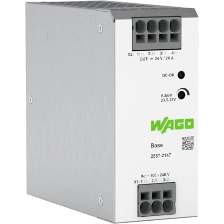 WAGO 2587-2147 Schaltnetzteil 24 VDC, 20 A, optische Zustandsanzeige, parallelschaltbar, galvanisch getrennte Ausgangsspannung