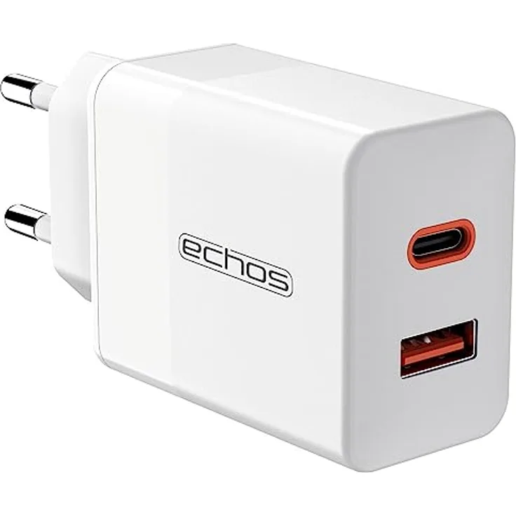 Echos 33W Dual Port Ladegerät USB C Schnellladegerät Power Netzteil PD PPS Ladegerät Schnelllader für Handys, Laptops und Tablets Mobiltelefon-Lader Smartphone-Aufladegerät Handy-Netzteil Ladekabel QC 3.0, Weiß