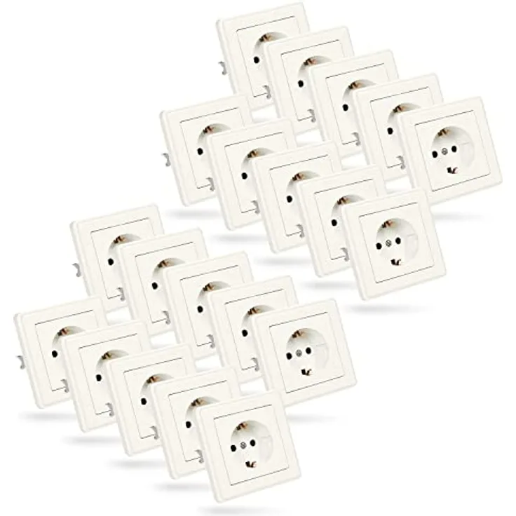 ABSINA 20x Steckdosen Set komplett für Unterputz - Schukosteckdose weiß 250V AC, 16A, IP20 inkl. Rahmen, Unterputz Einsatz & Abdeckung - Schraublose Montage, Sicherheitsverschluss, zeitloses Design