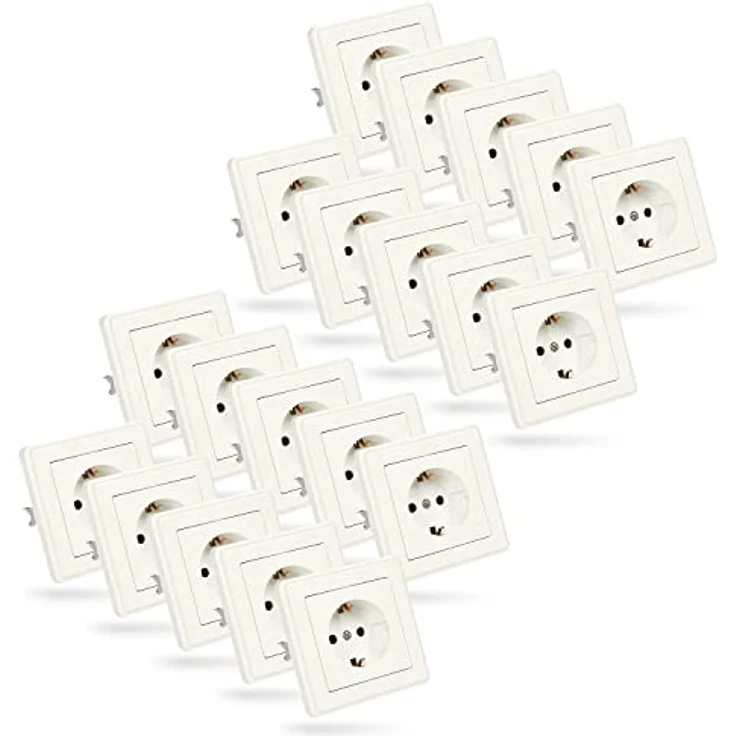 ABSINA 20x Steckdosen Set komplett für Unterputz - Schukosteckdose weiß 250V AC, 16A, IP20 inkl. Rahmen, Unterputz Einsatz & Abdeckung - Schraublose Montage, Sicherheitsverschluss, zeitloses Design – Bild 1