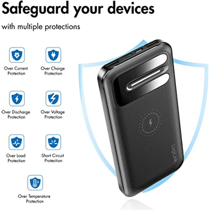 Induktions-Powerbank mit 8000 mAh, kabelloses Laden für QI-fähige Geräte, zusätzliches Aufladen per USB (1x Typ-C, 1x Micro-USB) – Bild 2