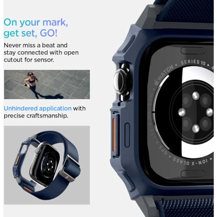 Spigen Lite Fit Pro Hülle mit Armband, TPU-Gehäuse, für Apple Watch 10 46mm (2024), marineblau – Bild 4