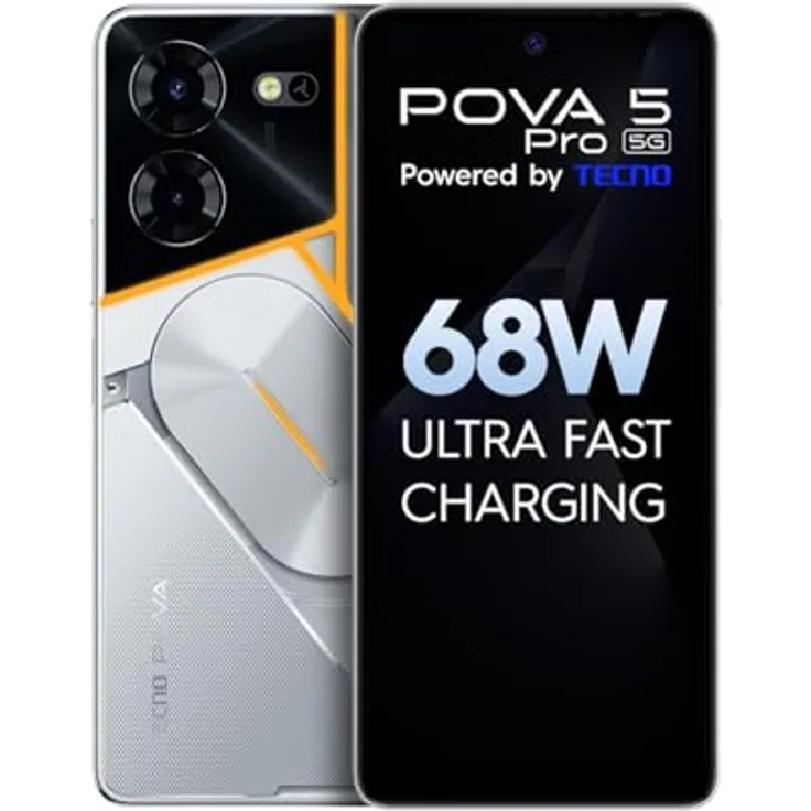 Pova 5 Pro 5G (Silver Fantasy, 8 GB RAM, 256 GB Speicher) | Segment 1. 68 W ultraschnelles Aufladen | Indiens erste mehrfarbige ARC-Schnittstelle mit Hintergrundbeleuchtung | 50 MP AI Dual-Kamera |