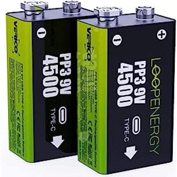 Verico LoopEnergy 9V Block 2er Pack, PP3, 4500 mWh, Wiederaufladbare USB-C Batterie, Li-Ion, 1 Ladekabel USB Type A auf 2 x Type C – Bild 3