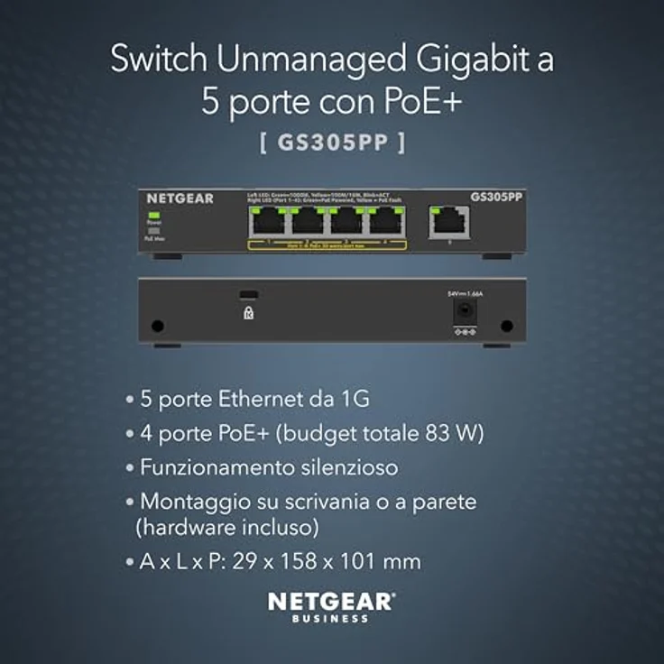 NETGEAR 5-Port Gigabit Ethernet Unmanaged PoE+ Switch (GS305PP): 4 PoE+ bei 83 W, Desktop- oder Wandbefestigung – Bild 2