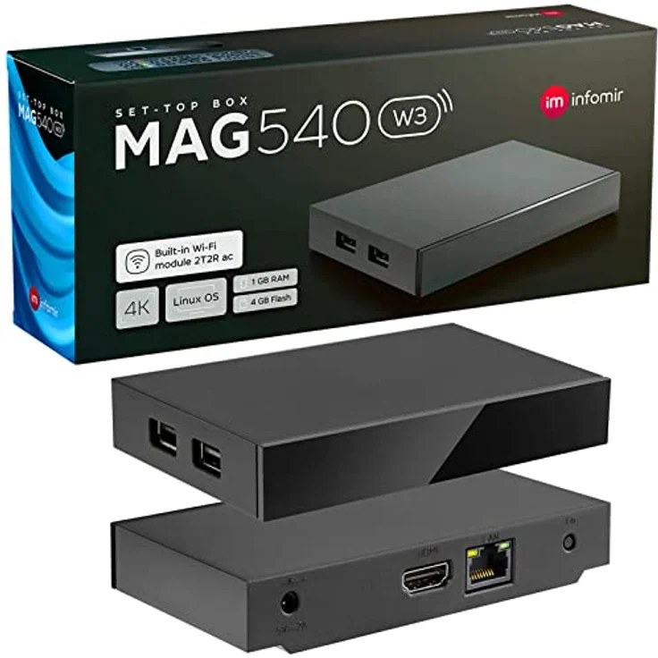 MAG 540w3 Original Infomir & hb-digital 4K IPTV Set Top Box Multimedia Player Internet TV IP Receiver UHD 60FPS 2160p@60 FPS HDMI 2.1 4K- und HEVC-Unterstützung USB3.0 ARM Cortex-A35 + HDMI Kabel – Bild 1