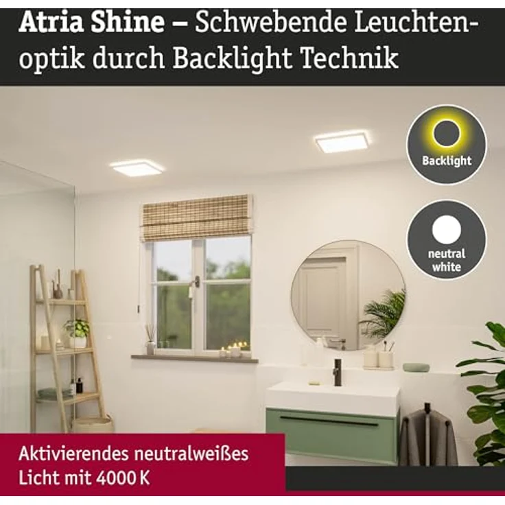 Paulmann 71159 LED Panel Atria Shine Backlight IP44 eckig 293x293mm 16W 1600lm 4000K Weiß Deckenleuchte mit Backlight-Technik und feiner Lichtstreuung - Preisvergleich – Bild 2