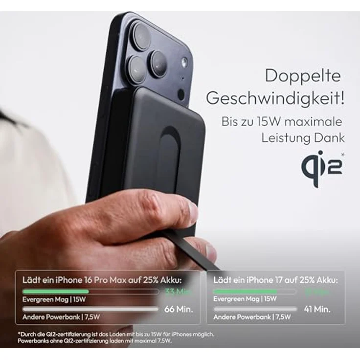 VONMÄHLEN Evergreen Mag Kickstand, 10.000 mAh Qi2-Powerbank mit 15W kabellosem Laden, 20W USB-C, integriertem Standfuß, LCO-Akku, 3 Jahre Garantie - Schwarz – Bild 4