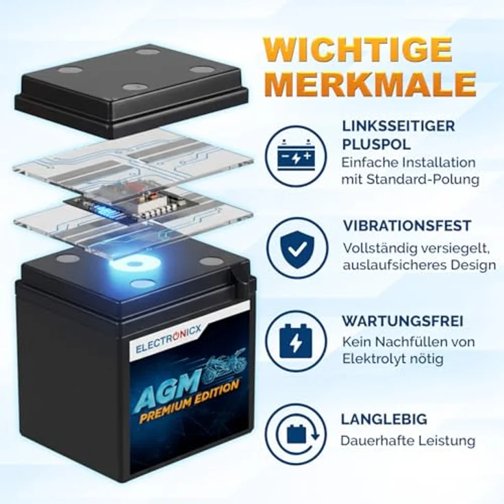 Electronicx YTX24H-BS AGM Motorradbatterie 24Ah 12V - wartungsfrei, rüttelfest, auslaufsicher für Motorrad, Roller, Quad, ATV – Bild 3