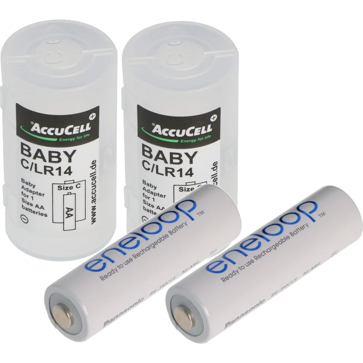 Panasonic eneloop 2-Pack BK-3MCDE/2BE, NiMH Akku 2000mAh AA, inkl. 2x Adapter für C/Baby/LR14