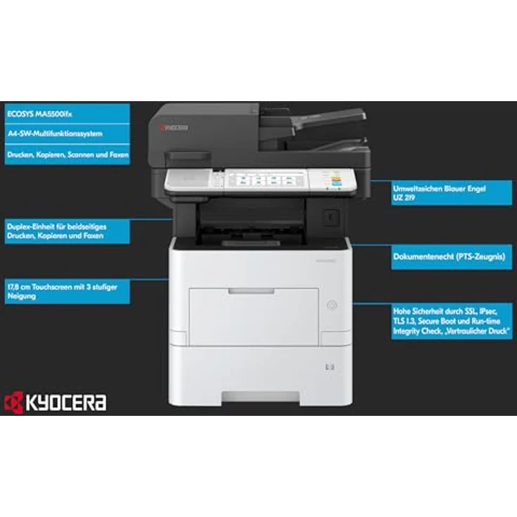 Kyocera Ecosys MA5500ifx/Plus Multifunktionsdrucker Schwarz Weiss, 55 Seiten pro Minute. Drucker Scanner Kopierer, Fax. Touchpanel, LAN und Mobile Print, inkl. 3 Jahre Full Service Vor-Ort – Bild 3