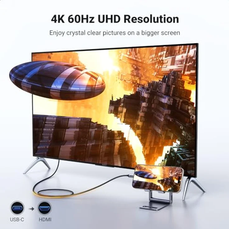 UGREEN USB C auf HDMI Kabel 4K 60Hz, 2m, Thunderbolt 3/USB C 3.1, geflochten Aluminium, kompatibel mit iPhone 17, MacBook Pro 2021, iPad Pro/Air, Galaxy S23 Ultra – Bild 2