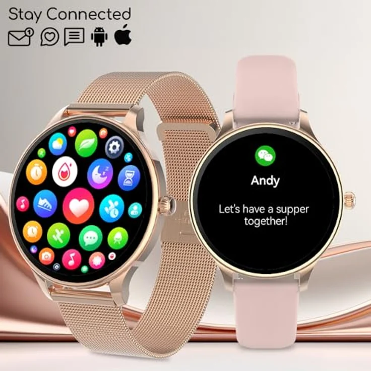 FOREVER Smartwatch Damen Rose Gold Velora SB-306 AMOLED-Touchscreen 1,19 Zoll - Schrittzähler Uhr Damen Pulsuhr Menstruationszyklus Schlafmonitor Kalorien Fitnessuhr Smartwatch Wasserdicht iOS/Android – Bild 5
