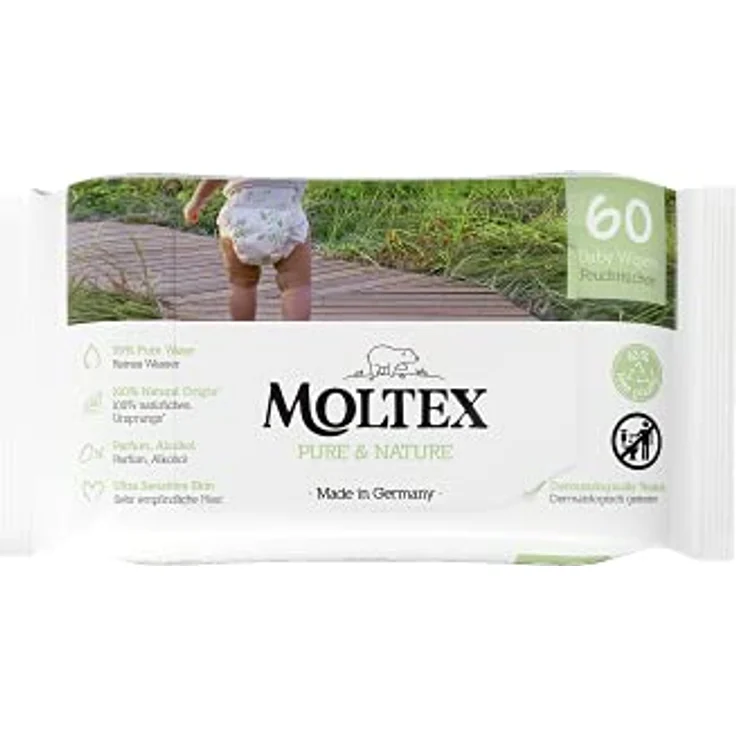 Moltex Pure & Nature Feuchttücher Monatsbox, 12 x 60 Tücher - Mit 99% Purem Wasser und 100% natürlichen Ursprungs – Bild 2