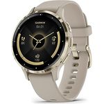 Garmin Venu 3S – GPS-Fitness-Smartwatch mit Bluetooth Telefonie und Sprachassistenz, Ultrascharfes 1,3 Zoll/ 1,1 Zoll AMOLED-Touchdisplay, Fitnessfunktionen, Garmin Music, Garmin Pay und Rollstuhlmodus, 18 mm, French Gray/Softgold