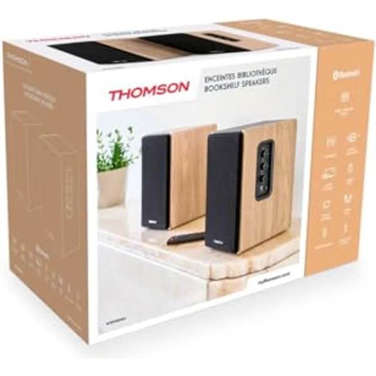 Thomson WS902DUO, Bluetooth 2 Regallautsprecher in Holz braun, 150 W, mit TV-Audio-, optischem und RCA-Eingang, Höhen- und Basseinstellungen – Bild 4