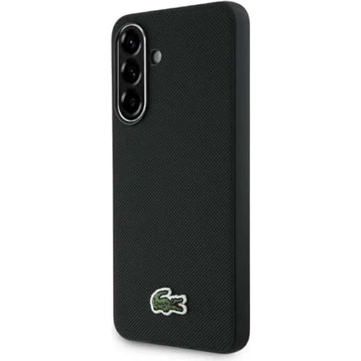 Lacoste Case Iconic Petit Pique Woven Logo für Samsung Galaxy A56, Smartphone Hülle aus TPU, schwarz