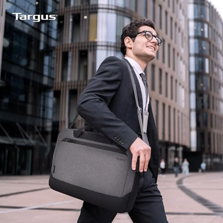 Targus Cypress EcoSmart® Notebook Tasche, für 14 Zoll Laptops, grau, aus 13 recycelten Plastikflaschen gefertigt, mit Tragriemen und Trolley-Gurt – Bild 6
