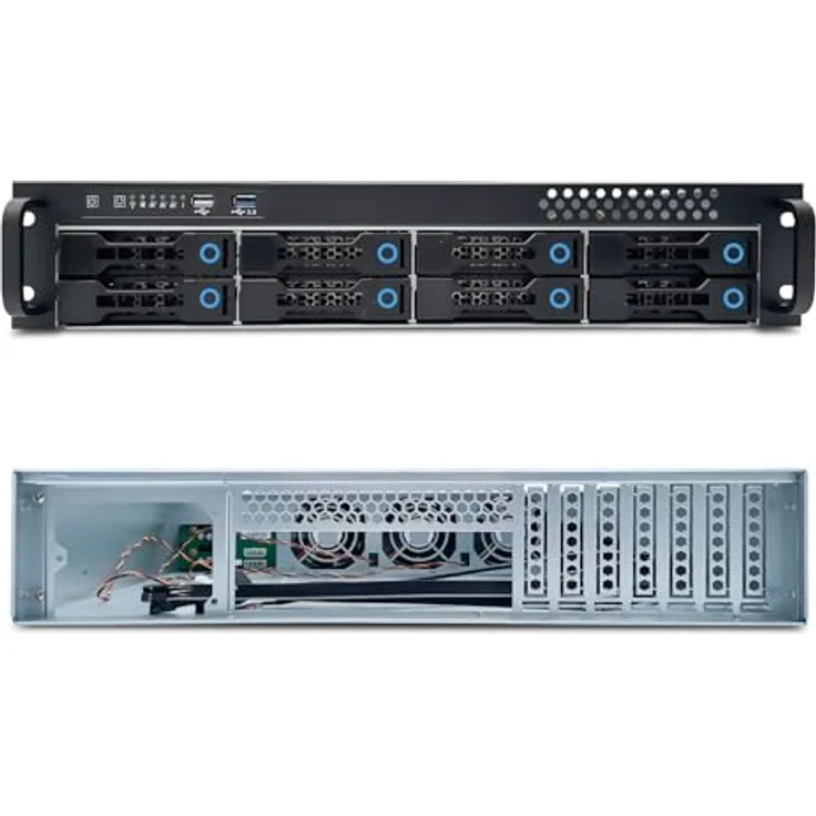 Fantec SRC-2080X07-12G/6G-BCE 19" 2HE Storagegehäuse, 12G/6G Backplane SFF-8643 für 8x SATA/SAS HDD/SSD 3,5" extern, 2x 2,5" intern, schwarz, Einbautiefe 550mm – Bild 3