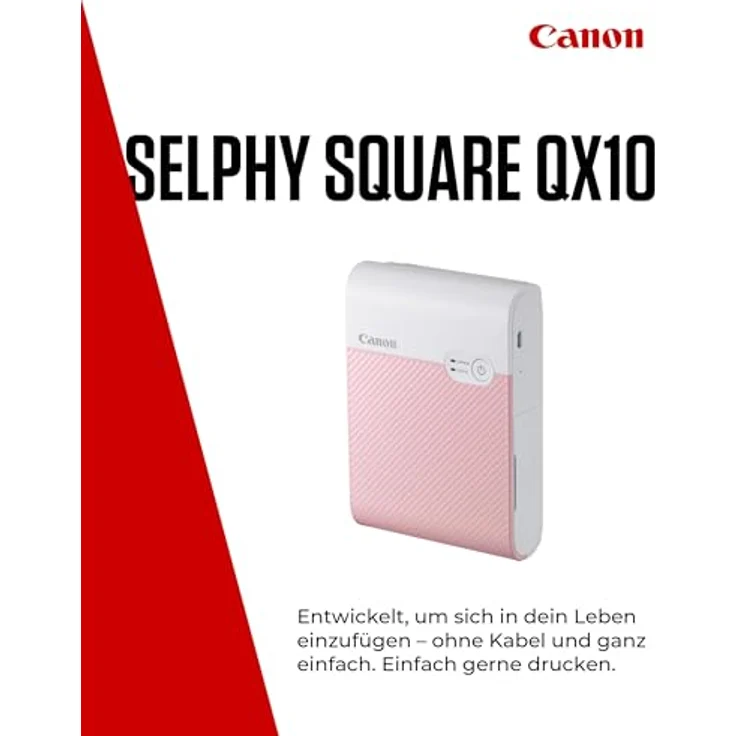 Canon SELPHY SQUARE QX10 Mini-Fotodrucker - mit quadratischem Druck (eingebauter Akku, WLAN, 287 dpi x 287 dpi, USB Kabel, Thermosublimationsdruck) pink – Bild 2
