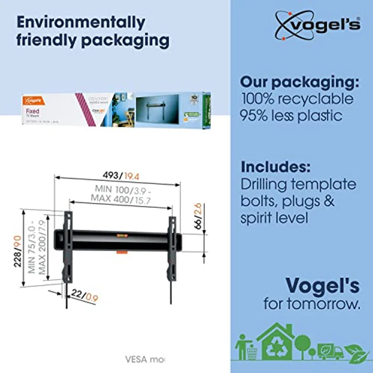 Vogel's TVM 3405SP Flache OLED TV-Wandhalterung für 32-77 Zoll Fernseher, Max. 50 kg, TV Halterung max. VESA 400x200, LG OLED, Universelle Kompatibilität, Abstand zur Wand nur 2,2 cm – Bild 4