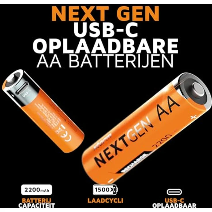 XTORM NextGen Mignon (AA)-Akku, wiederaufladbar über USB-C, 2200 mAh, 4er-Pack, langanhaltende Leistung – Bild 3