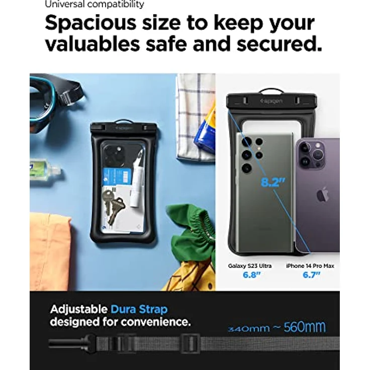 Spigen Aqua Shield wasserdichte Handyhülle Schwimmend [2 Stück] IPX8 Wasserfeste Handytasche Unterwasser Hülle Kompatibel mit iPhone, Galaxy, Xiaomi, Google Smartphones -Schwarz – Bild 2