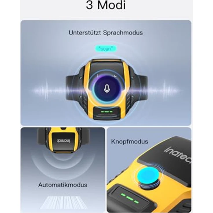 Inateck Nano 370, Kabelloser 2D Barcode Scanner im Armbanduhr-Stil, Ergonomisches Design, Sprachsteuerung, Bluetooth und USB-C, kompatibel mit Windows/Android/macOS/iOS – Bild 4
