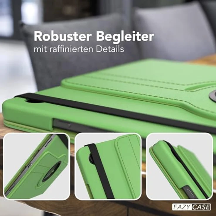 EAZY CASE Tablet Hülle für Samsung Galaxy Tab A11 Plus, 11 Zoll 360° drehbar mit Standfunktion, Kunstleder Grün, stoßfest und passgenau für Kamera und Anschlüsse – Bild 4