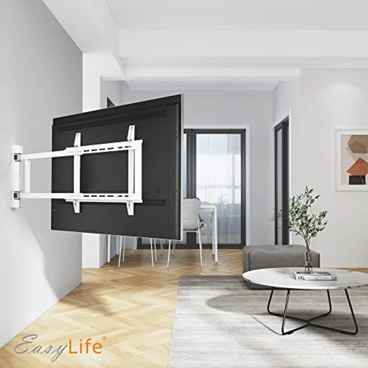 EasyLife TV Wandhalterung bis 170° elektrisch schwenkbar, VESA Wandhalterung bis 600x400 für LCD/OLED/Curved TV, Fernseher, Monitor, Display, Smartboard von 32-75 Zoll & 50kg max, Weiß – Bild 3