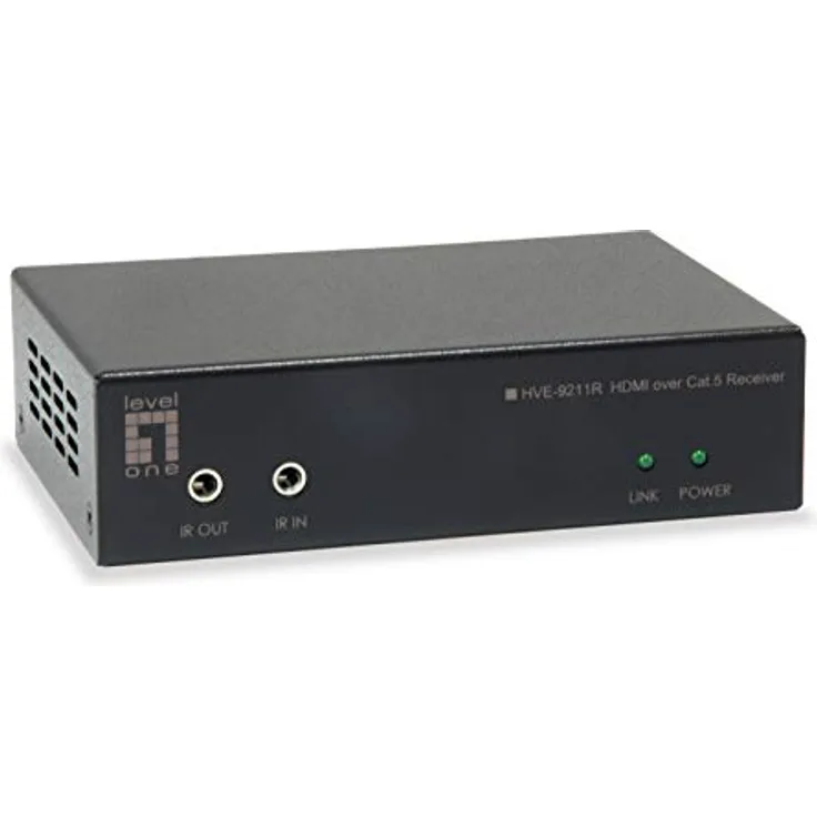 LevelOne HVE-9211R Antenne und Signalverstärker, Plug-and-Play, Reichweite 100m, Unterstützung für 4K und Dolby Audio, schwarz