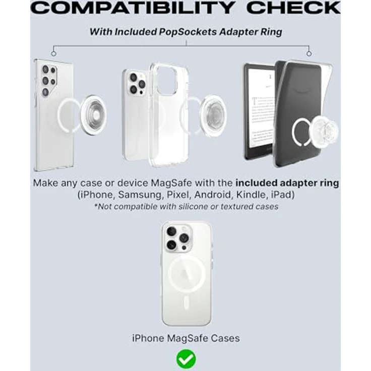 PopSockets PopGrip runder Telefongriff, kompatibel mit MagSafe, inkl. Adapterring, kabelloses Laden möglich - Schwarz – Bild 5